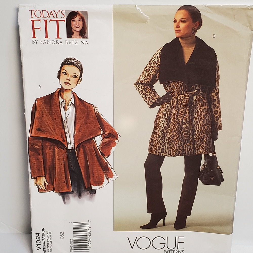 Vintage VOGUE 1024 Misses Coat Sewing Pattern Bust 32"-55" Sandra Betzina UNCUT